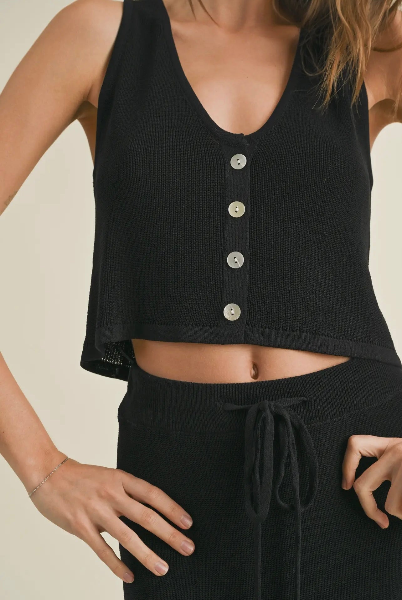 Knit Button Down Top x Maxi Skirt Set