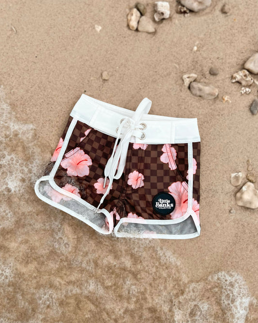 Brown Check x Hibiscus Boardshorts
