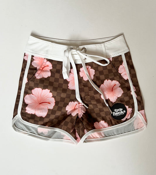 Brown Check x Hibiscus Boardshorts